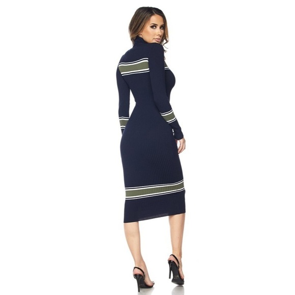 💙LAST ONE💙 Navy Mock Neck Knit Ribbed Midi Dress - Picture 5 of 8